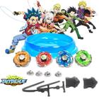 Kit 4 Beyblade Metal com Luz De Led + 2 Lançador + Arena De Batalha