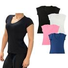 kit 4 blusas feminina camiseta decote v algodão básica verão