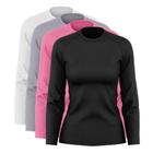 Kit 4 Blusas Feminina Dry Academia Camiseta Segunda Pele Manga Longa Proteção Solar UV - Via Basic