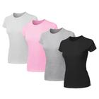 Kit 4 Blusas Feminina Tshirt Algodão Camiseta Baby Look Slim Fit Gola Redonda Básica