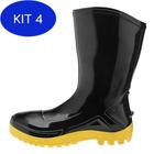 Kit 4 Bota Galocha Pvc Médio Preto Com Solado Amarelo