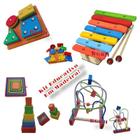 Kit 4 Brinquedo Educativo Madeira Xilofone Primeira Infância