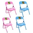 Kit 4 Cadeira Infantil Dobrável Em Aço Resistente Até 40 Kg Ideal P/ Crianças Cores Estampas Divertidas Não Risca Chão