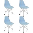 Kit 4 Cadeiras Charles Eames Eiffel Base Metal Cromado Azul Clara