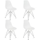 Kit 4 Cadeiras Charles Eames Eiffel Base Metal Cromado Branca