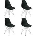 Kit 4 Cadeiras Charles Eames Eiffel Base Metal Cromado Preta