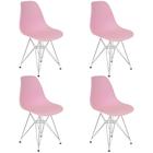 Kit 4 Cadeiras Charles Eames Eiffel Base Metal Cromado Rosa
