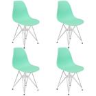 Kit 4 Cadeiras Charles Eames Eiffel Base Metal Cromado Verde
