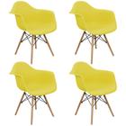 Kit 4 Cadeiras Charles Eames Eiffel Design Wood Com Braços - Amarela
