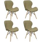 Kit 4 Cadeiras Charles Eames Eiffel Slim Wood Estofada Bege