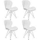 Kit 4 Cadeiras Charles Eames Slim Eiffel Base Metal Cromado - Branco