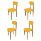 Kit 4 Cadeiras Colorê Infantil Assento e Encosto Amarelo Base em Madeira Maciça Pinus