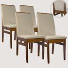 Kit 4 Cadeiras de Jantar Cozinha Estofada Tecido Linho Base Madeira Eucalipto Maciça Modelo Veneza