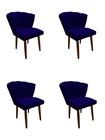 Kit 4 Cadeiras de Jantar Estofada Pétala Tecido Suede Azul Marinho Pés Palito Kimi Decor