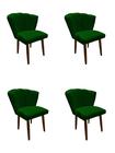 Kit 4 Cadeiras de Jantar Estofada Pétala Tecido Veludo Verde Pés Palito Kimi Decor
