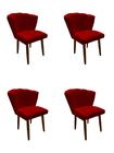 Kit 4 Cadeiras de Jantar Estofada Pétala Tecido Veludo Vermelho Pés Palito Kimi Design