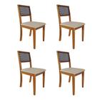 Kit 4 Cadeiras de Jantar Palha Estofada Linho Bege Encosto em Tela Rubi Premium Madeira Maciça Mel - HOME NOBRE