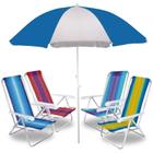 Kit 4 Cadeiras de Praia Aluminio 4 Posicoes + Guarda-sol Mor