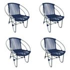 Kit 4 Cadeiras Decorativa Julia em Corda Náutica e Base em Alumínio Cinza/ Azul Marinho