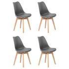 Kit 4 Cadeiras Jantar Eames Wood Leda Design Estofada Cinza