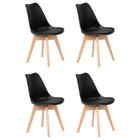 Kit 4 Cadeiras Jantar Eames Wood Leda Design Estofada Preta