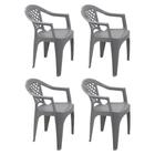 Kit 4 Cadeiras Plástica Com Braço Iguape Cinza Tramontina