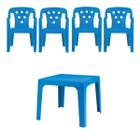 Kit 4 Cadeiras Poltroninhas e 1 Mesa Mesinha Azul Plástica