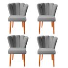kit 4 Cadeiras Sala de Jantar Estofada Pétala Suede Cinza - Twdecora
