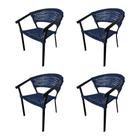 Kit 4 Cadeiras Sofia Corda Náutica Base em Alumínio Preto/azul Marinho