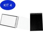 Kit 4 Caderneta Apontamento 1/16 Preta Capa Dura Espiral 64F