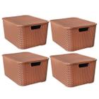 Kit 4 Caixas Organizadoras Rattan Marrom 20 Litros Com Tampa 25597 Arqplast