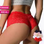 Kit 4 Calcinha Calesson Shortinho de Renda Sexy Lingerie Luxo Tanga Caleçon Box Boxer