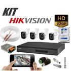 Kit 4 Câmeras de segurança Hd DVR Hikvision 4 Canais C/ Hd 500 GB