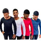 Kit 4 Camisas Henley Manga Longa Masculina Slim Malha Premium Algodão 30.1 Gola Portuguesa