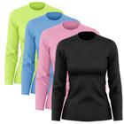 Kit 4 Camisetas Feminina Manga Longa Dry Básica Lisa Proteção Solar UV Térmica Blusa Academia Esporte Praia