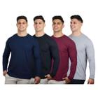 Kit 4 Camisetas Masculinas Manga Longa Slim Algodão Premium