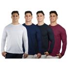 Kit 4 Camisetas Masculinas Manga Longa Slim Algodão Premium