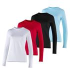 Kit 4 Camisetas Proteção Solar Feminina Manga Longa Uv50+ 1Azul bebê 1 Branca 1 Vermelha 1 Preta