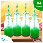 Kit 4 Caneca De Vidro Com Canudo 250ml Verde Retrô Drink