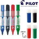 Kit 4 Canetas Quadro Branco Recarregável VBM Pilot + 4 Refis