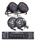 Kit 4 Canhao De Led 18 Leds 1w Rgb Dmx Iluminacao + Canhão RGB 12 Leds 3w + Mesa DMX