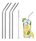 Kit 4 Canudo Ecológico Lavável Drink Coquetel Reutilizável Inox Metal Reto + Escova Limpeza