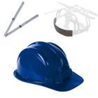 Kit 4 capacete plt plastcor em polietileno selo inmetro azul escuro c.a 31469 + 4 jugular para capacete - a.t. - abf