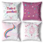 Kit 4 Capas De Almofada 40X40 Para Meninas Unicórnio Zíper - Home Fernandes