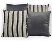 Kit 4 Capas de Almofada Decorativas Jacquard e Suede 45cm x 45cm com Zíper Listras Cinza e Preto com Cinza