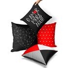 kit 4 capas de almofadas amor mora aqui vermelho e preto 45x45 - Kombigode