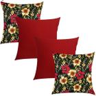 Kit 4 Capas de Almofadas Composê Floral e Vermelho Liso 45cmx45cm - Sua Casa Decor