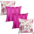 Kit 4 Capas de Almofadas Composê Floral Rosa e Pink Listrado 45cmx45cm