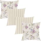 Kit 4 Capas de Almofadas Composê Floral Roxo e Listrado 45x45cm - Sua Casa Decor