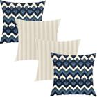 Kit 4 Capas de Almofadas Composê Listrado e Chevron Azul 45x45cm - Sua Casa Decor